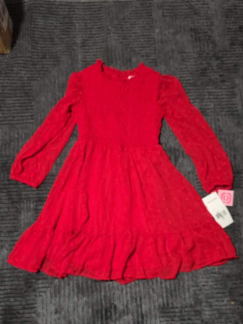 Rare Editions Red Long-Sleeve Smocked Ruffle Dress